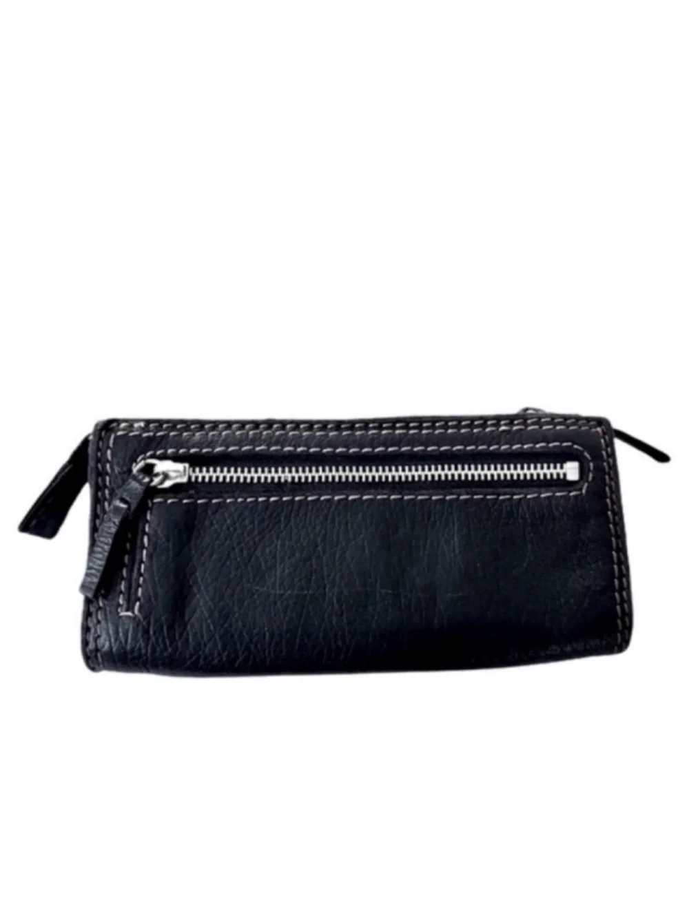 Lucky Brand Full Size Leather Wallet Flap & Zipper Closures Black Pink Silver